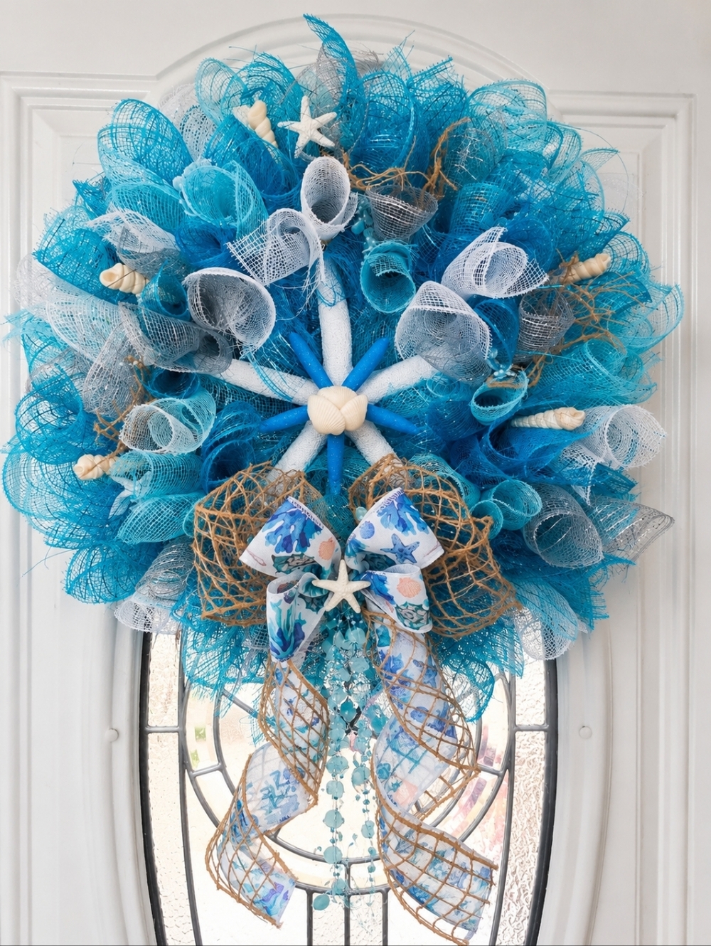 Coastal Blue Mesh Starfish Wreath
